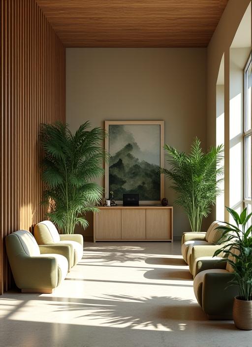 The serene and welcoming lobby of Lemongrass Loft with comfortable seating and botanical decor.