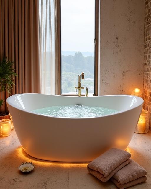 A luxurious freestanding bathtub in the Galangal Deluxe suite.
